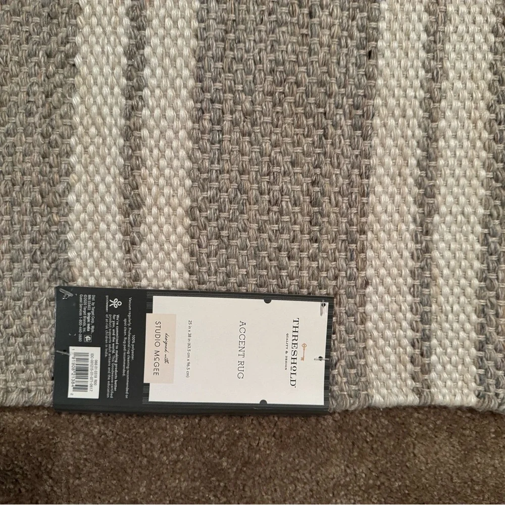 NWT Studio McGee Gray and Cream Striped accent rug 25in by 38 in